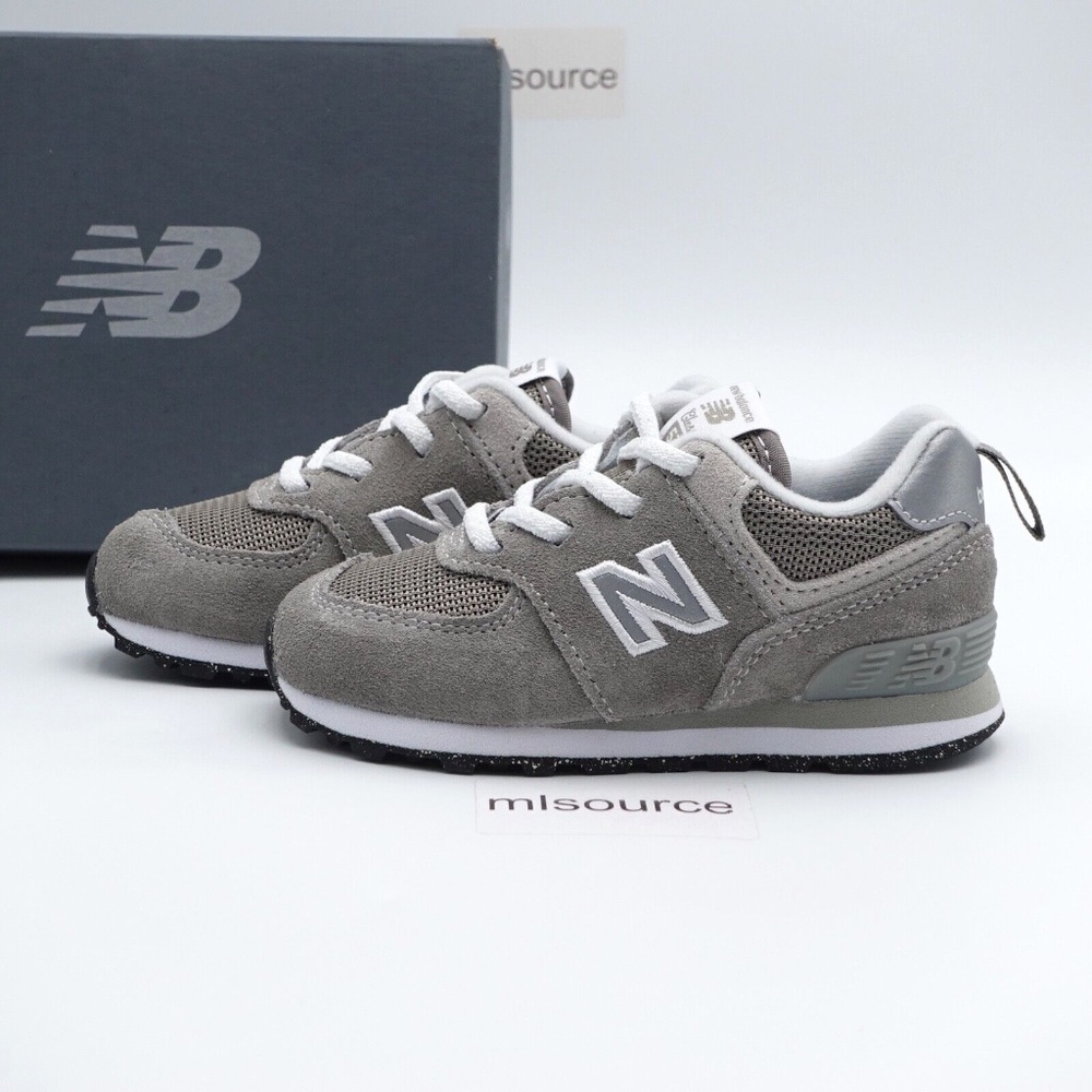 NEW New Balance 574 Stretch Lace Sneakers ID574EVG Gray/White - Picture 1 of 15